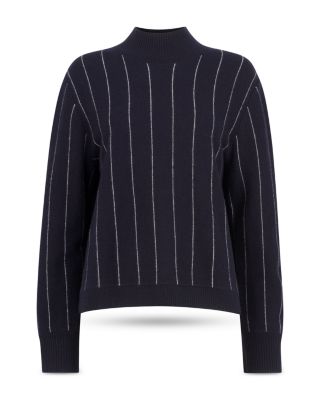 Stripe Wool Funnel Neck Knit Sweater