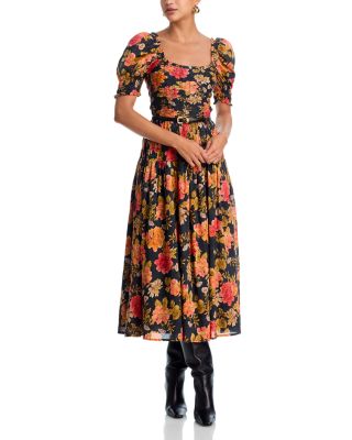 Adelaide Floral Smocked Short Sleeve Midi Dress - Exclusive