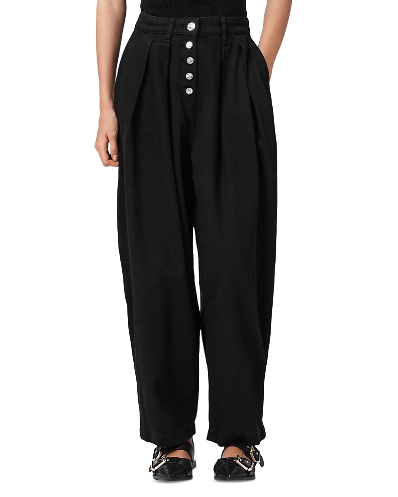 Allsaints Becca Pleated Barrel Leg Denim Jeans In Black