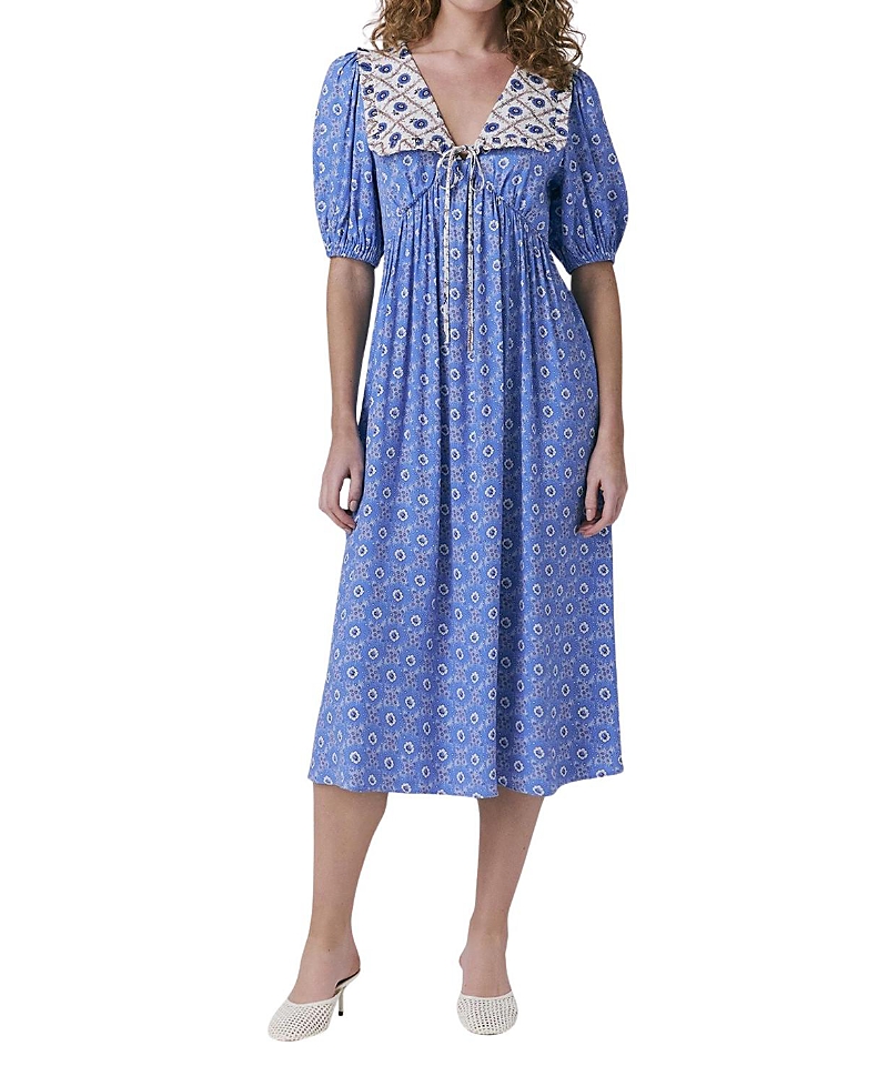 Ghost London Nellie Crepe Collared Midi Smock Dress In Blue
