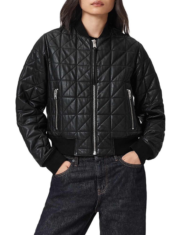 Allsaints Carly Quilted Leather Bomber Jacket In Black