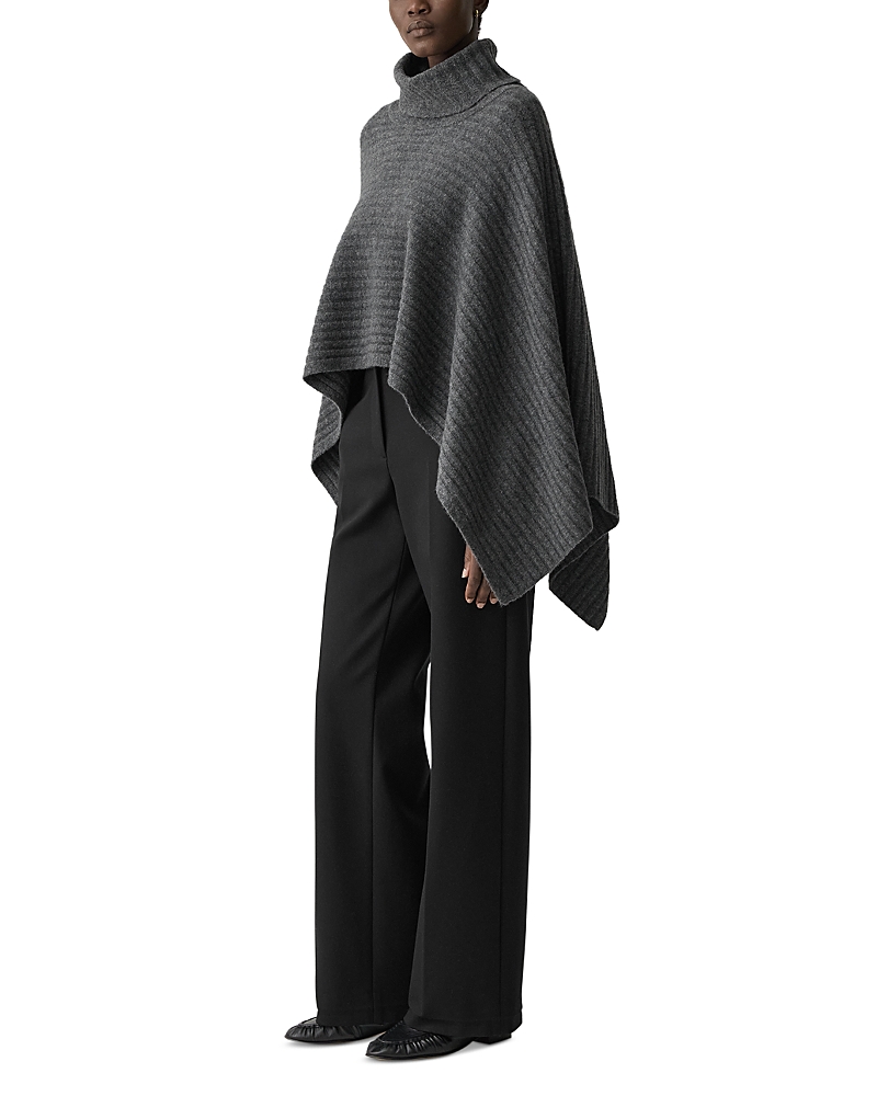 Theory Rib Knit Turtleneck Poncho In Gray