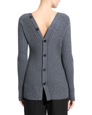 Wool Long Sleeve Open Back Cardigan