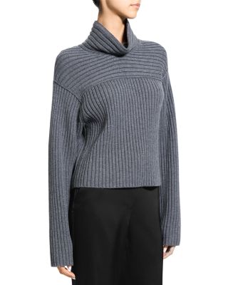 Wool Ribbed Mock Neck Sweater