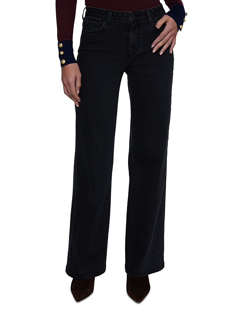 L'agence Scottie High Rise Wide Leg Jeans In Washed Black In Black