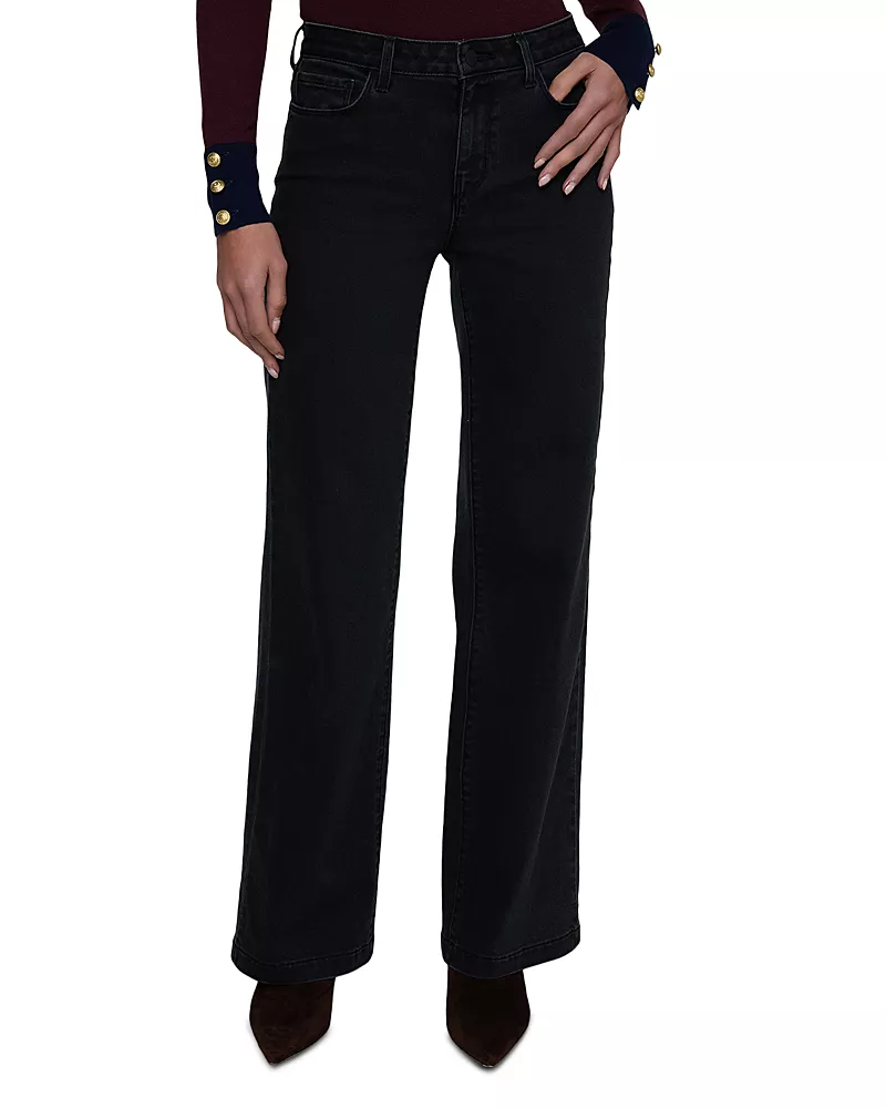 L'Agence Scottie High Rise Wide Leg Jeans in Washed Black