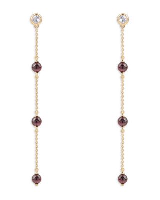 14K Yellow Gold Garnet & Diamond Linear Drop Earrings