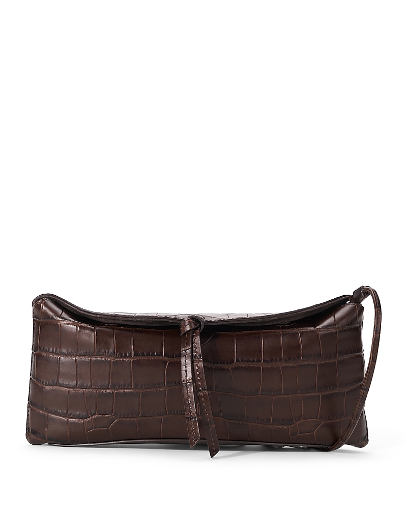 Staud Eve Croco Embossed Leather Clutch In Brown
