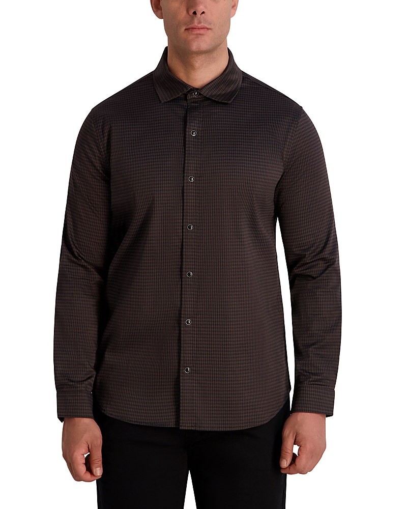 Karl Lagerfeld Long Sleeve Printed Button Front Shirt In Brown