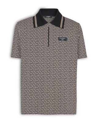 Monogram Print Zip Polo