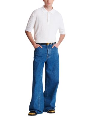 Merino Wool Blend Monogram Knit Polo