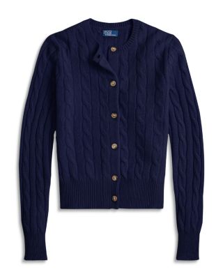 Cable-Knit Cashmere Crewneck Cardigan