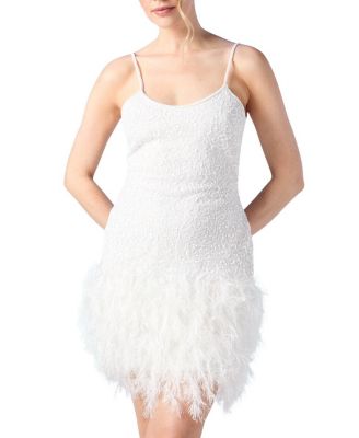 Embellished Feather Bridal Mini Dress