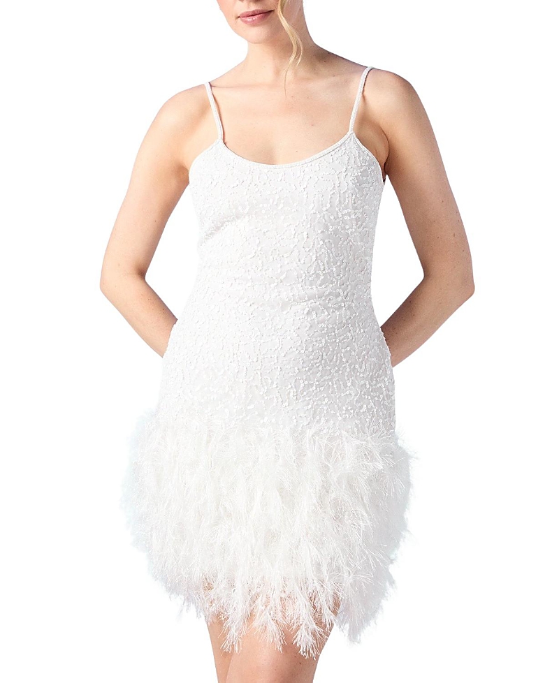 Coast Embellished Feather Bridal Mini Dress In White
