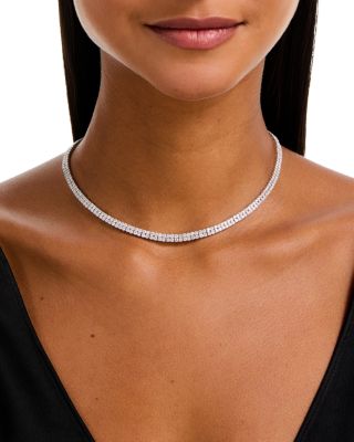 Diamond Tennis Choker Necklace in 14K White Gold, 8.0 tcw