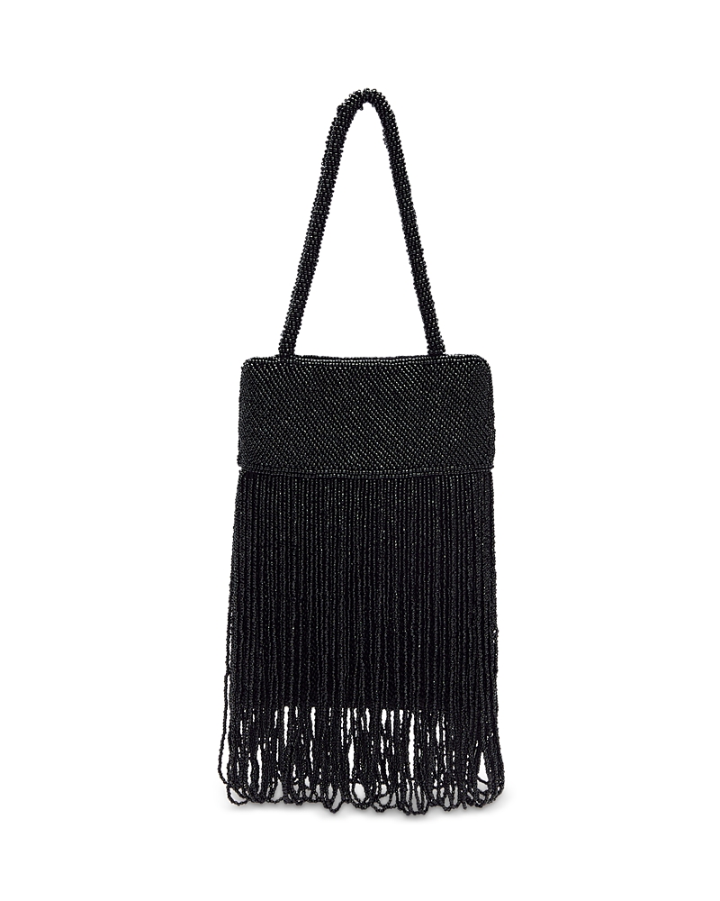 Reformation Valentina Mini Beaded Satin Shoulder Bag In Black