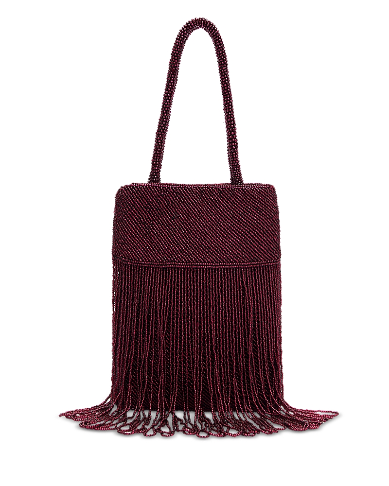 Reformation Valentina Mini Beaded Satin Shoulder Bag In Burgundy
