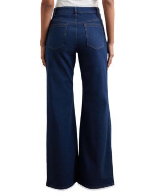 June Petite Mid Rise Flare Pin Stitch Jeans in Blue