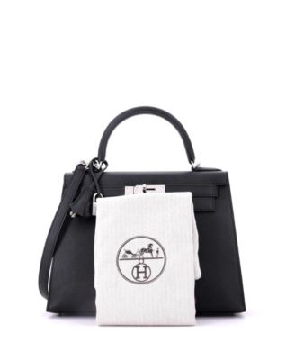 Kelly 28 Handbag Black Epsom with Palladium Hardware