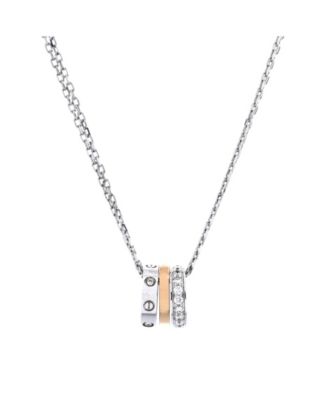 Love 3 Ring Pendant Necklace 18K Rose Gold and 18K White Gold with Diamonds, 14.75 - 16"