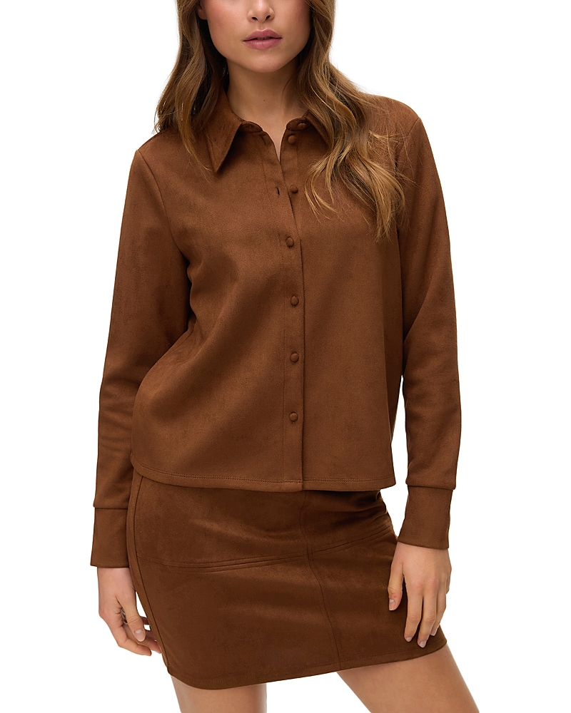 Vero Moda Kreta Faux Suede Long Sleeve Shirt In Brown