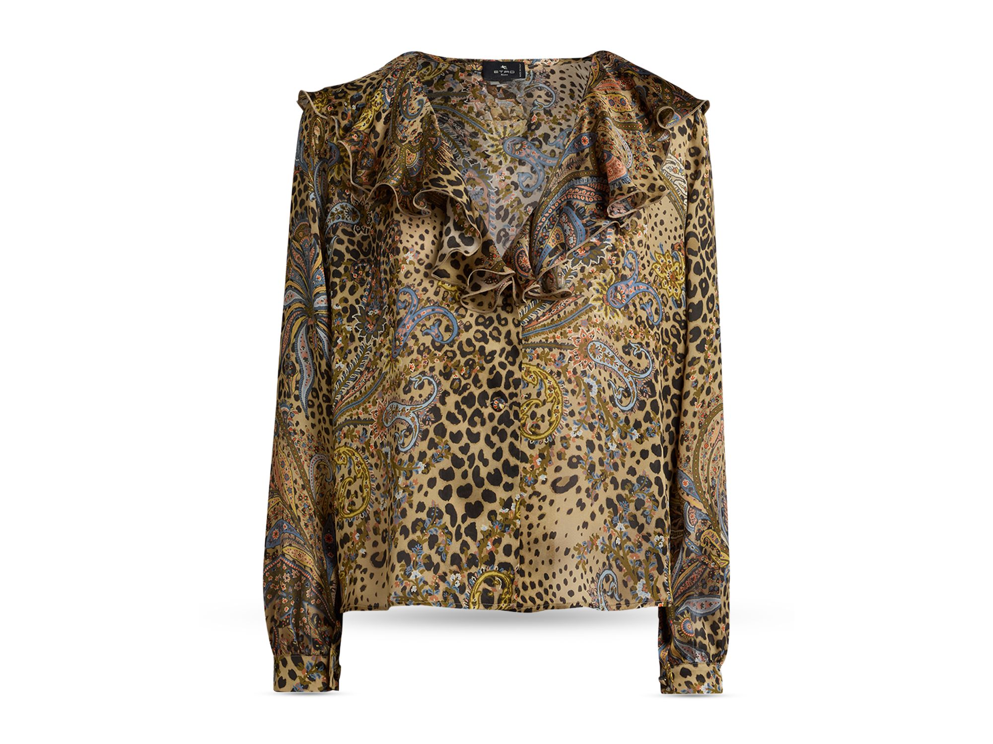 Silk Ruffled Collar Flared Shirt - Image 1