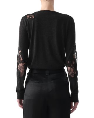Merino Wool Lace Crewneck Sweater 