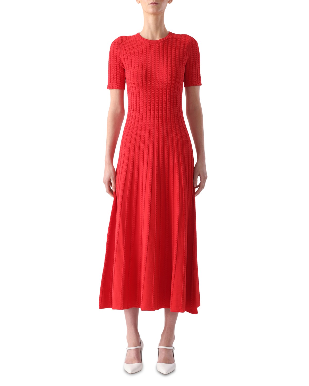 Jason Wu Collection Cable Stitch Midi Sweater Dress in Papaya