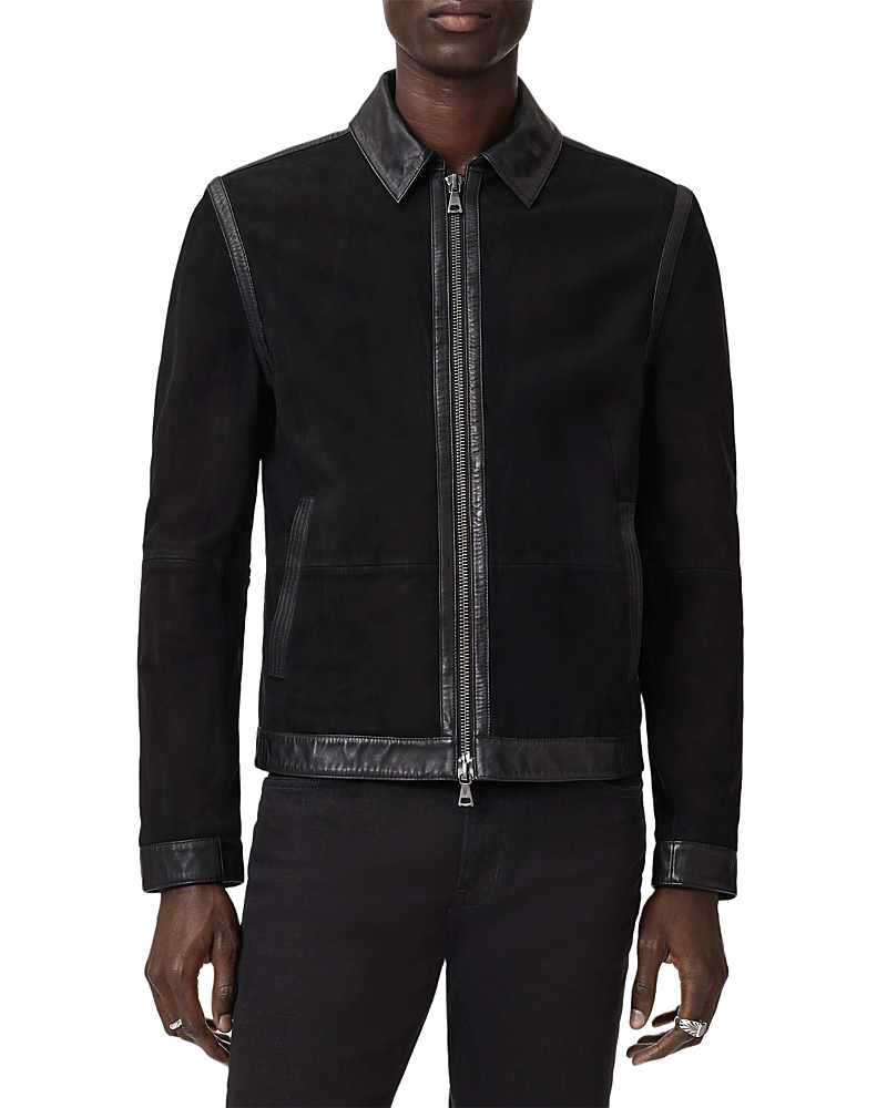 John Varvatos Jaxon Leather Trim Suede Jacket In Black