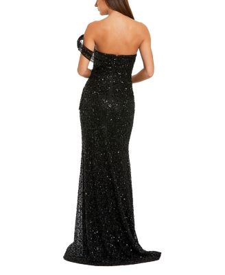  Embellished Strapless High Slit Drape Gown