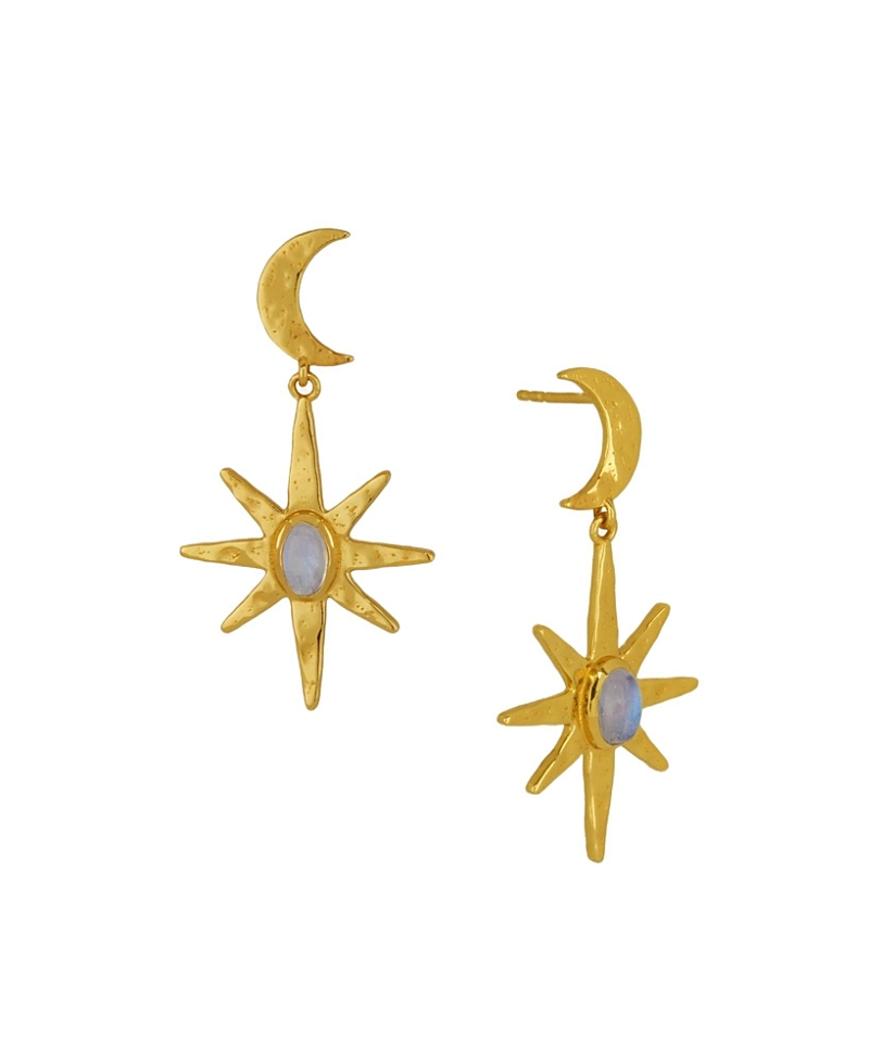 Ottoman Hands Moonstone Celestial Drop Earrings