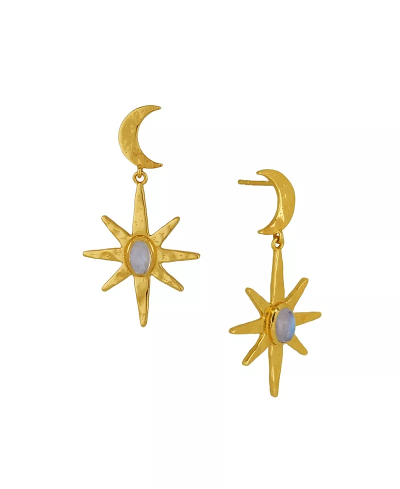 Ottoman Hands Moonstone Celestial Drop Earrings