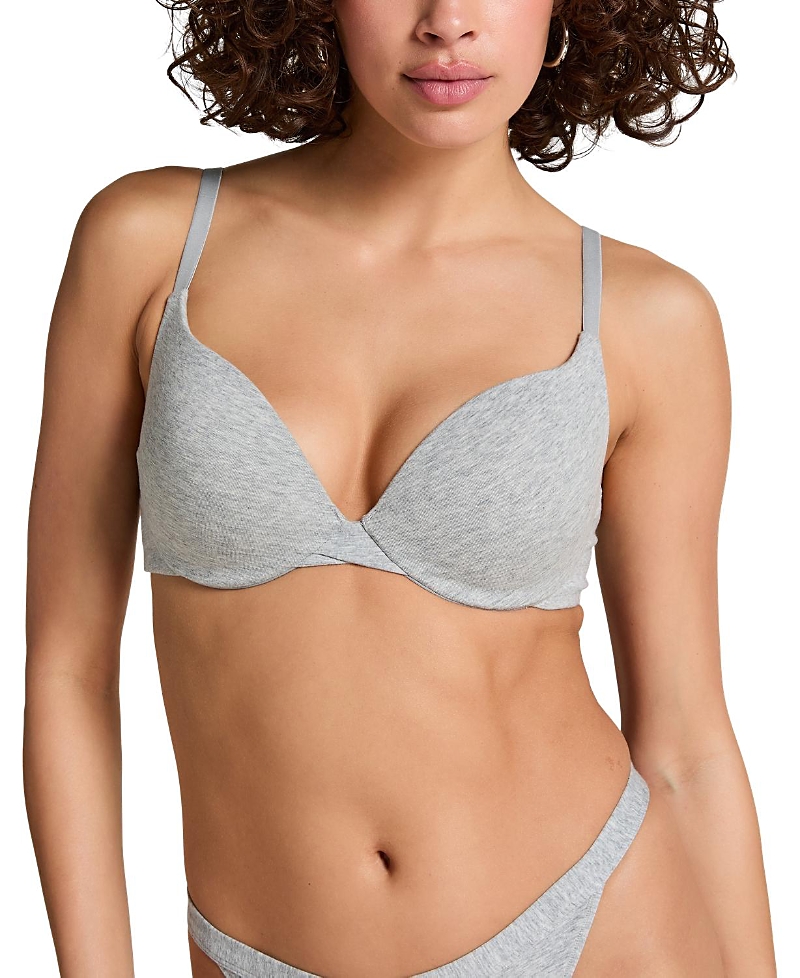 Hunkemoller Cotton Padded Underwired Push-up Bra In Gray