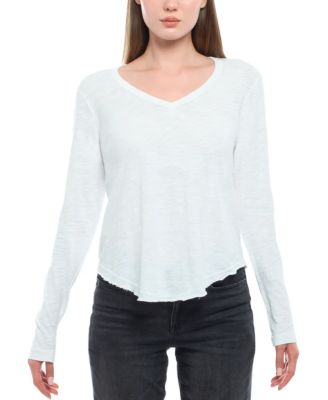  Long Sleeve Raw Hem Shirttail Tee
