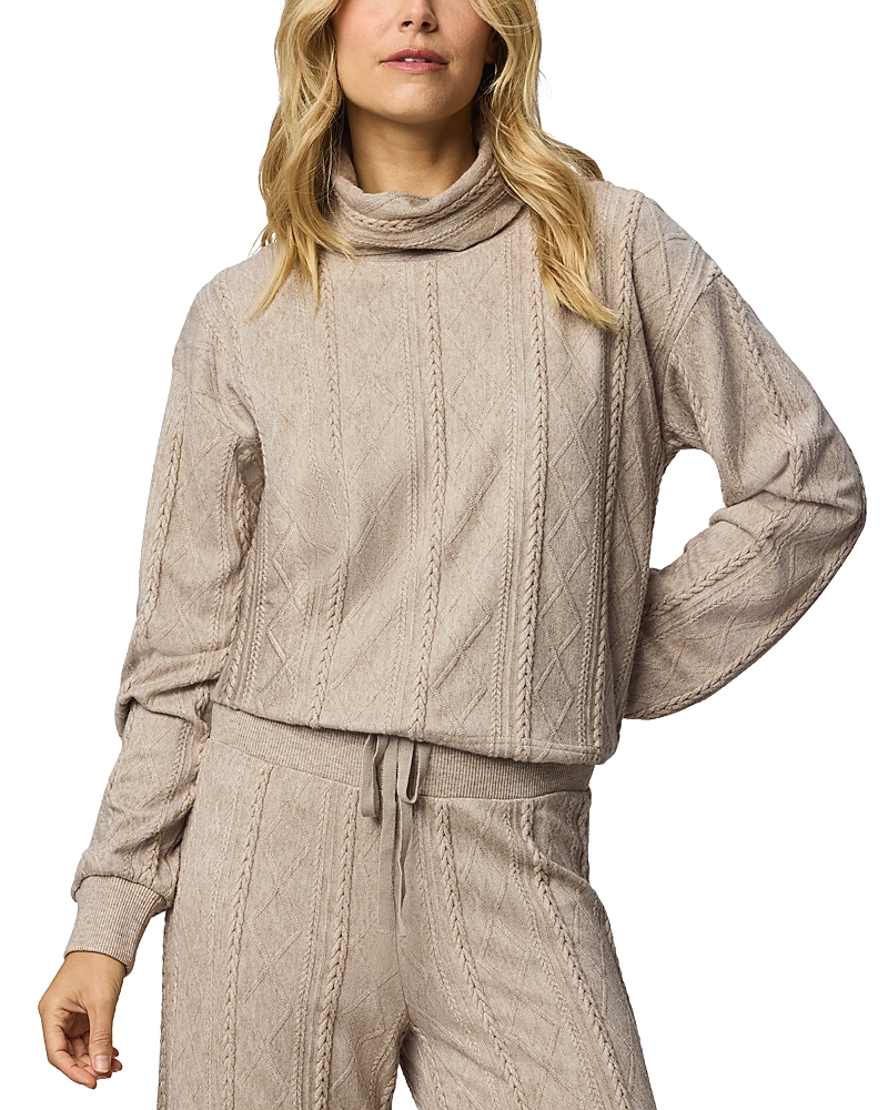 Splendid Cable Lounge Turtleneck Top In Brown