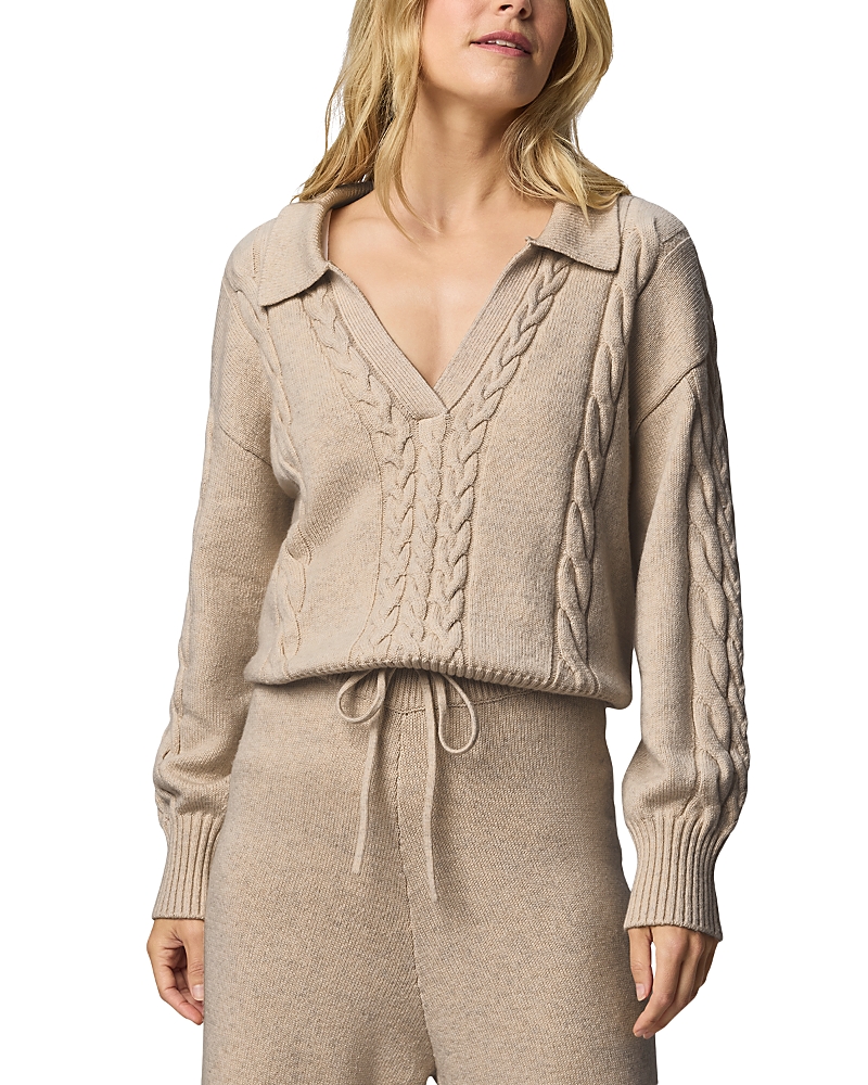 Splendid Jet Set Cable Stitch Polo Sweater In Animal Print