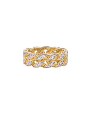 Men's Curb Chain Band Ring in 18K Yellow Gold with Diamonds, 8mm
