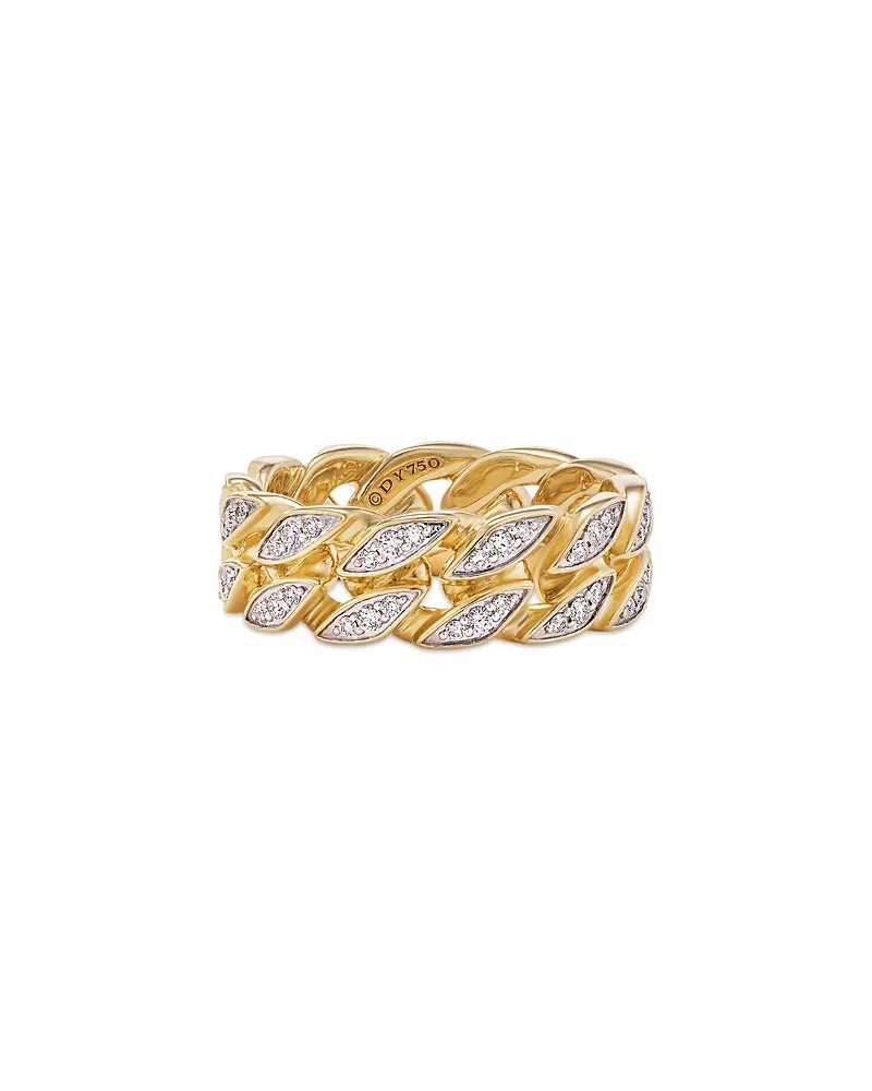 Men's Curb Chain Band Ring in 18K Yellow Gold with Diamonds, 8mm