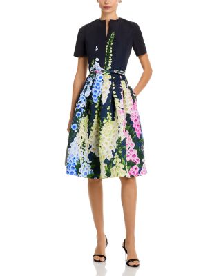 Short Sleeve Multi Foxgloves Degrade Dress