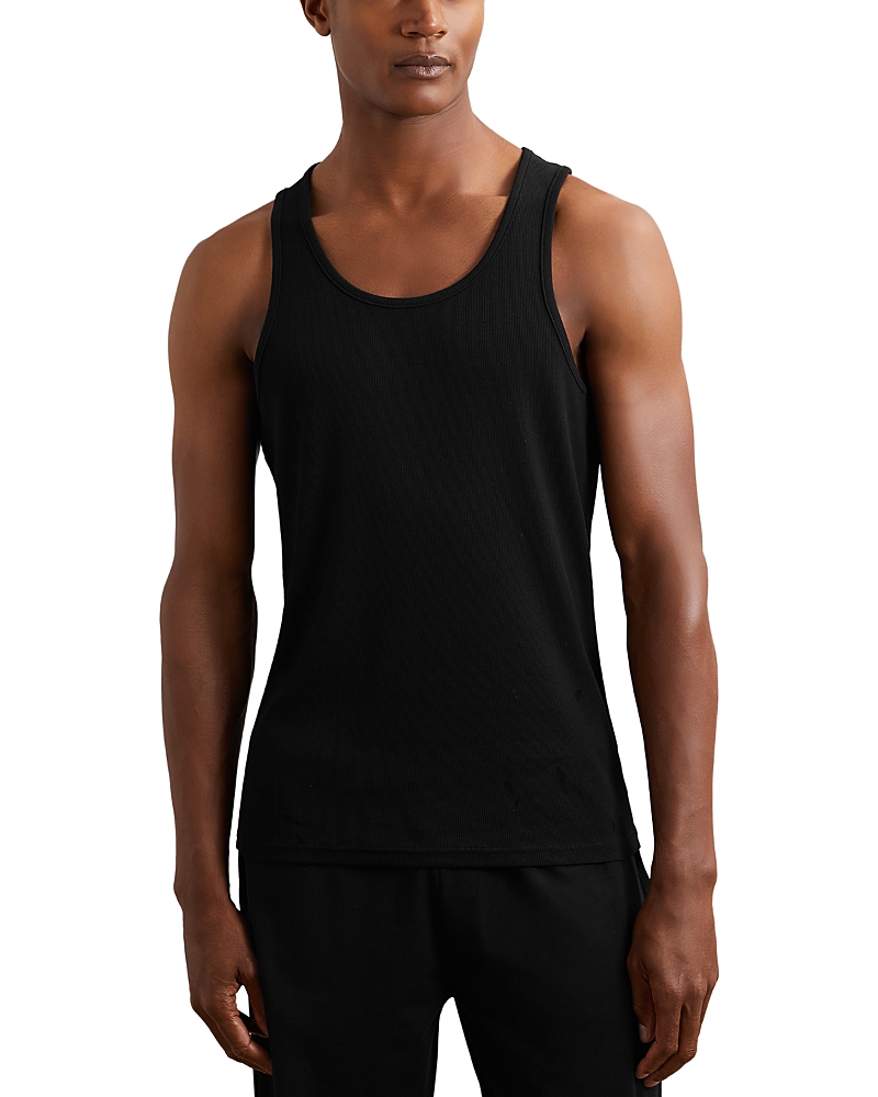 Reiss Black Jaden Stretch-cotton Ribbed Vest In Black
