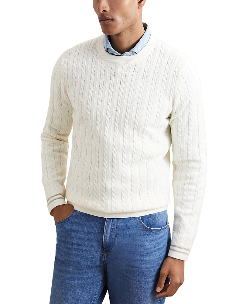 Reiss Luca Long Sleeve Cable Knit Crewneck Sweater In White