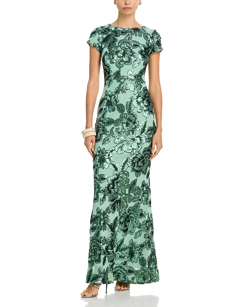 Aqua Floral Sequin Mesh Dress - Exclusive
