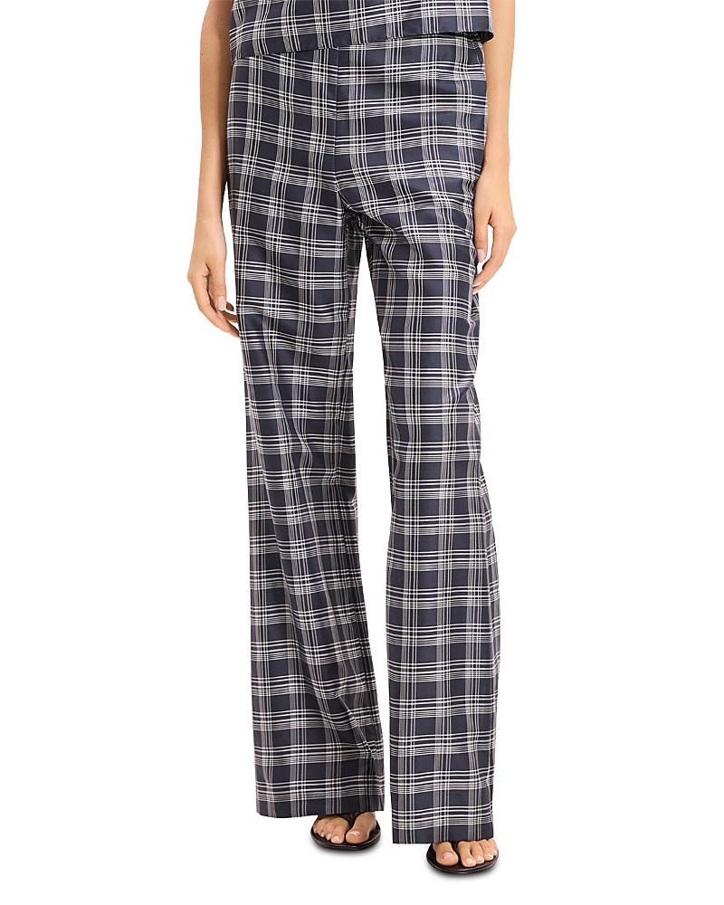 Theory Fluid Silk Plaid Pants