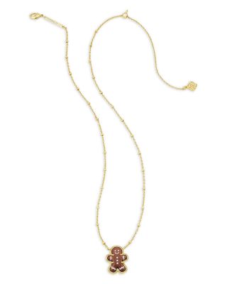 Brown Goldstone & Enamel Gingerbread Pendant Necklace, 19-22"