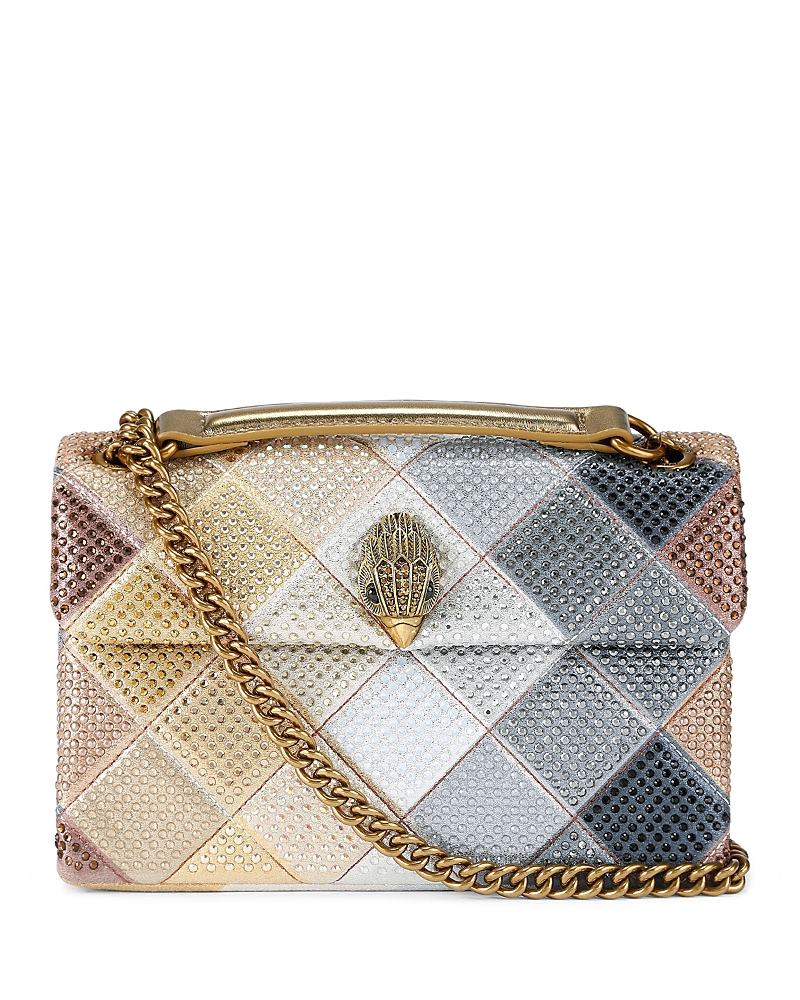 Kurt Geiger Kensington Medium Metallic Patchwork Convertible Crossbody In Gray