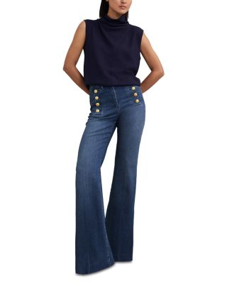Athena High Rise Flare Hem Jeans in Mid Blue