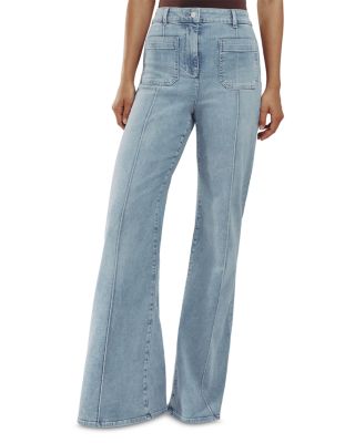Petite Sakura High Rise Flare Leg Patch Pocket Jeans in Light Blue
