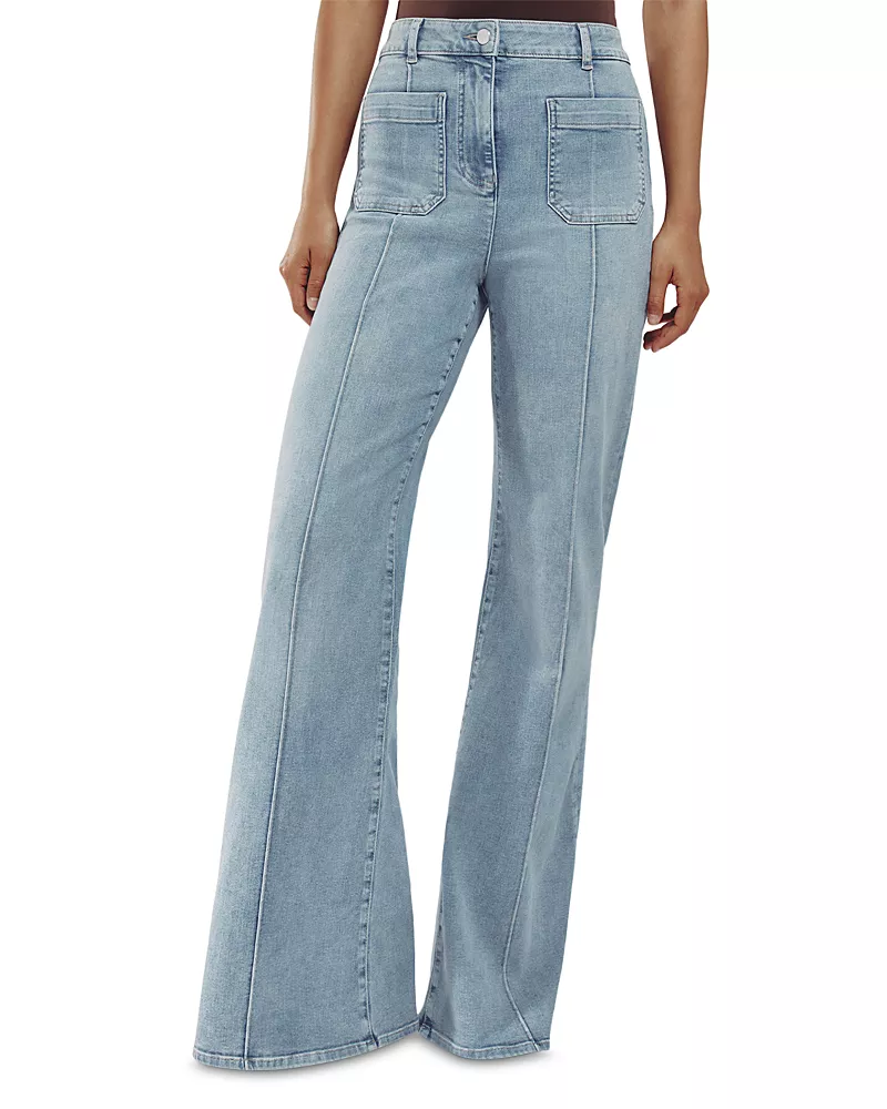 Reiss Petite Sakura High Rise Flare Leg Patch Pocket Jeans in Light Blue