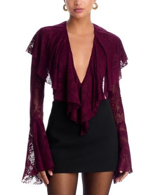 Long Sleeve Deep V Ruffle Bodysuit