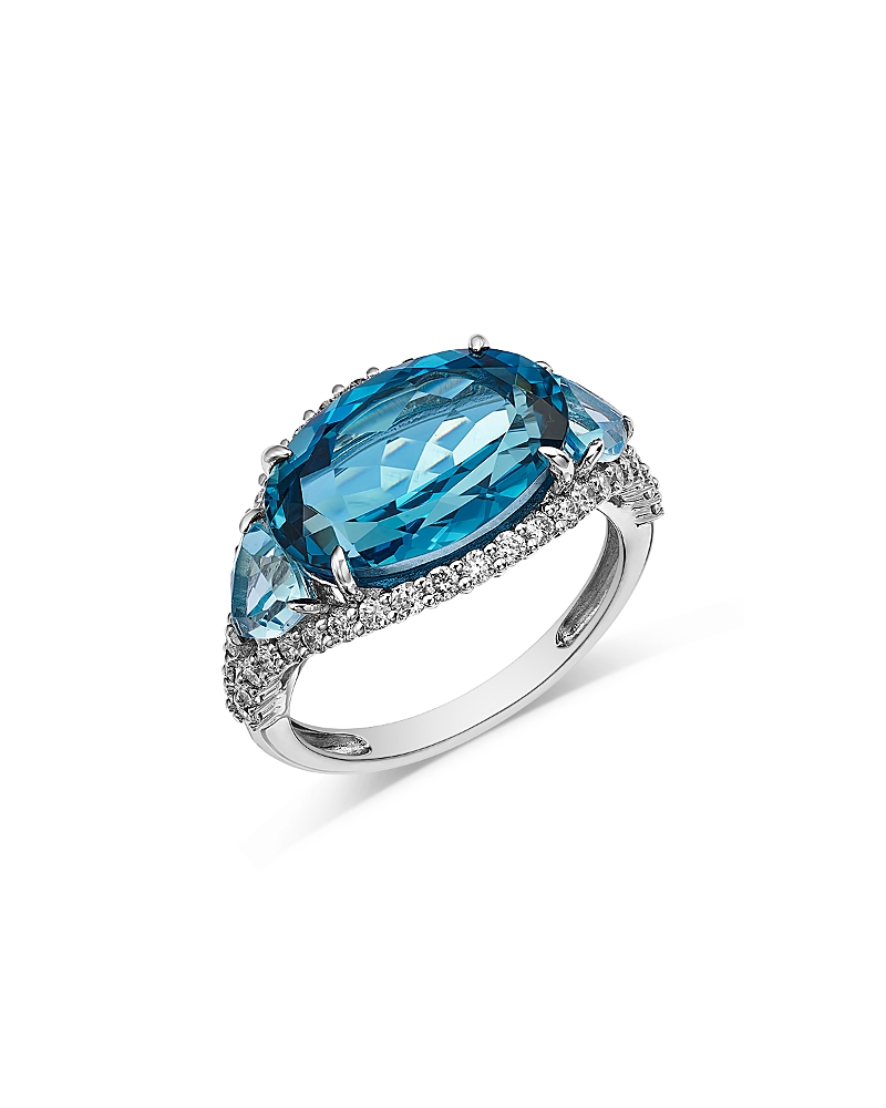 Bloomingdale's Fine Collection Swiss Blue Topaz & Diamond Ring In 14k White Gold In Metallic